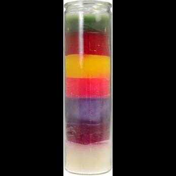 7 Color 7-day jar candle for rituals and metaphysical practices.