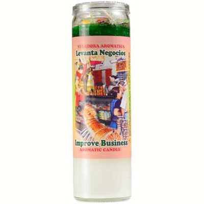 Improve Business Levanta Negocios aromatic jar candle with two-tone design and essential oils for business success rituals