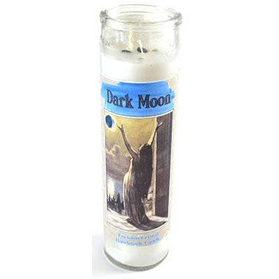 Dark Moon aromatic jar candle with soothing bay scent and bay leaves, handmade for enchantment and energy work.