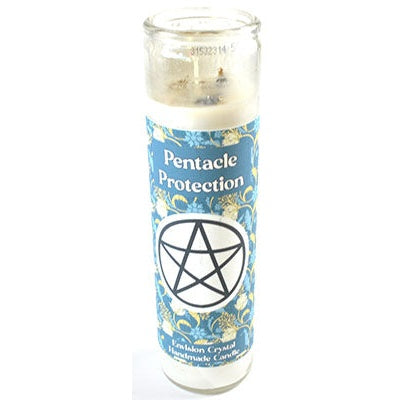 Pentacle Protection aromatic jar candle with pentacle design for spiritual rituals.