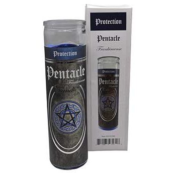 90 hr Pentacle protection jar candle with frankincense scent and spiritual symbolism in a glass jar with box