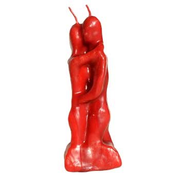 5 1/2" Lovers red candle shaped as embracing couple with dual wicks for passion and love rituals