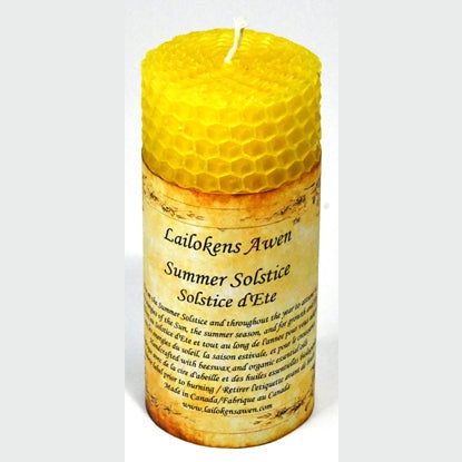 4" yellow beeswax altar candle anointed with Summer Solstice oil, Lailokens Awen.