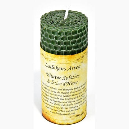 4 1/4 inch dark green beeswax pillar candle anointed for Winter Solstice rituals and energy work