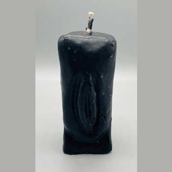 6 1/2" black female gender candle shaped for metaphysical and sexual energy work