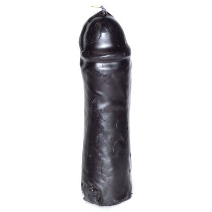 6 1/2" black male gender candle, sculpted for metaphysical and ritual use.