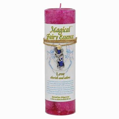 Love Pillar Candle with Fairy Dust Necklace, 6 1/2" tall, enchanting scented, handmade in USA.