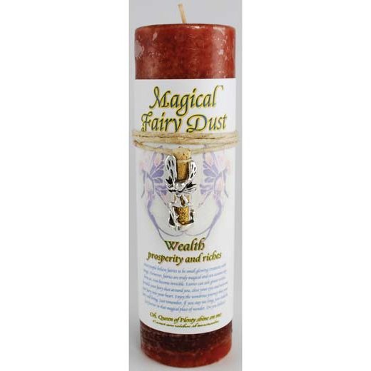 Wealth Pillar Candle with Fairy Dust Necklace for rituals and prosperity.