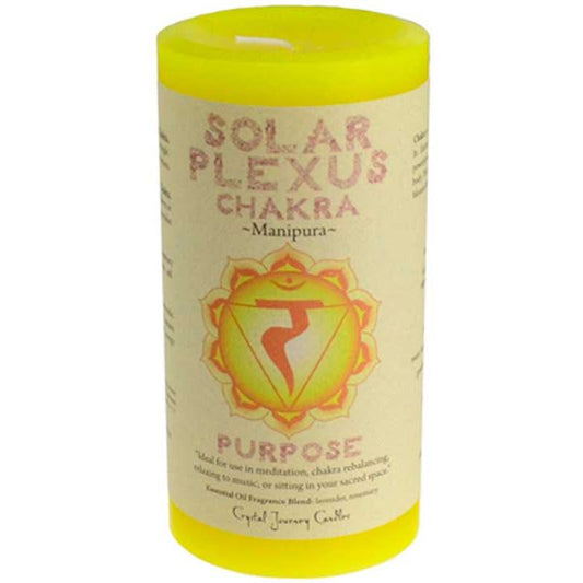 Yellow Solar Plexus Chakra pillar candle 3 inch with removable informative paper label