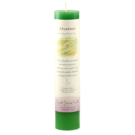 Abundance Reiki Charged Pillar Candle for prosperity and spiritual practices.