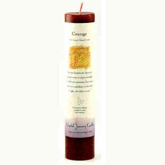 Courage Reiki Charged pillar candle for energy work and protection.