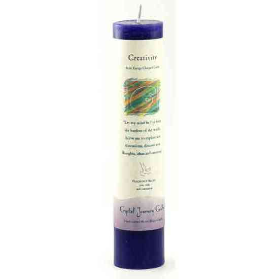 Creativity Reiki Charged pillar candle for inspiration and new ideas, handcrafted in the USA, 7" x 1.5".