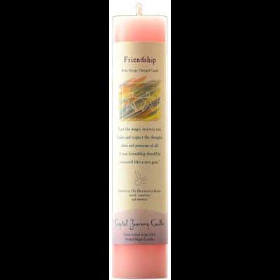 Friendship Reiki Charged pillar candle for enhancing friendships, 7-inch handcrafted in the USA.