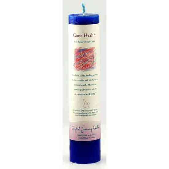 Good Health Reiki Charged Pillar candle for positive energy and wellness.