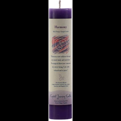 Harmony Reiki Charged pillar candle, handcrafted New England, purple, 7" x 1 1/2", essential oil blend scented.