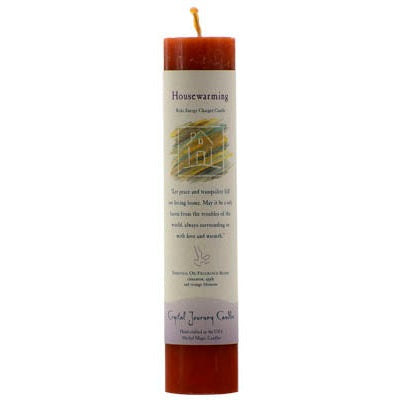 Housewarming Reiki Charged pillar candle, handcrafted in New England, highly refined wax, cotton and paper wick, scented with essential oils.