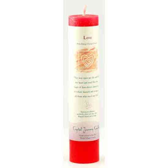 Love Reiki Charged Pillar Candle, 7-inch handcrafted red candle for enhancing love.