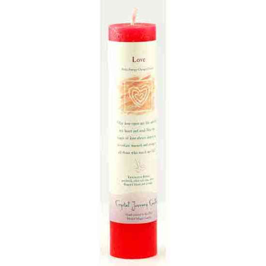 Love Reiki Charged Pillar Candle, 7-inch handcrafted red candle for enhancing love.