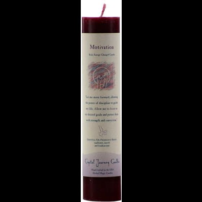 Motivation Reiki Charged pillar candle for rituals and energy focus, handcrafted in New England.