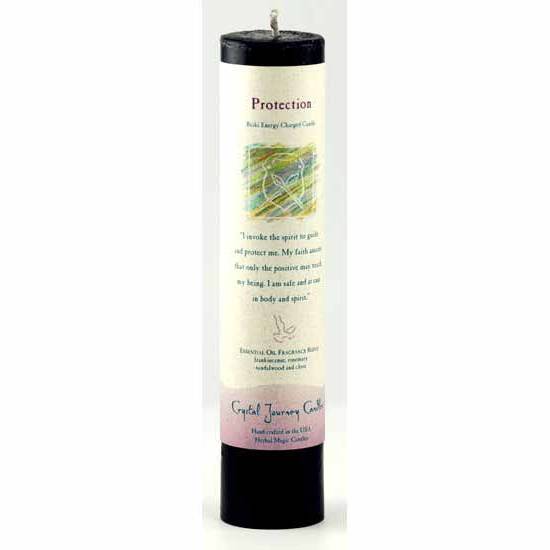 Protection Reiki Charged Pillar Candle for spells and rituals, handcrafted in the USA, dimensions 7" x 1.5".
