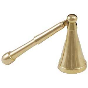 Long belled brass candle snuffer with extended bell and 3-inch handle.