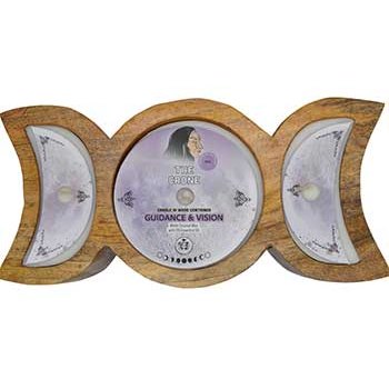 60 hr Crone Guidance & Vision triple moon candle in wooden container with sage scent and white coconut wax
