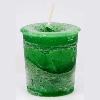 Green Money Herbal votive candle infused with herbs and Reiki energy for abundance and prosperity rituals