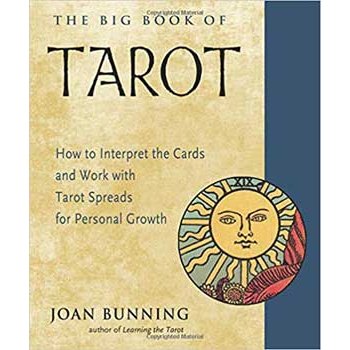 Big Book of Tarot by Joan Bunning cover featuring sun illustration and subtitle on interpreting tarot cards.