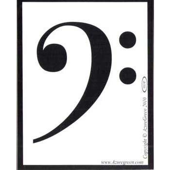 Black and white bass clef bumper sticker 3 3/4" x 3" for musical decor and metaphysical use