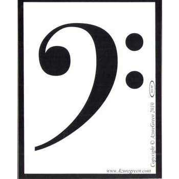 Black and white bass clef bumper sticker 3 3/4" x 3" for musical decor and metaphysical use