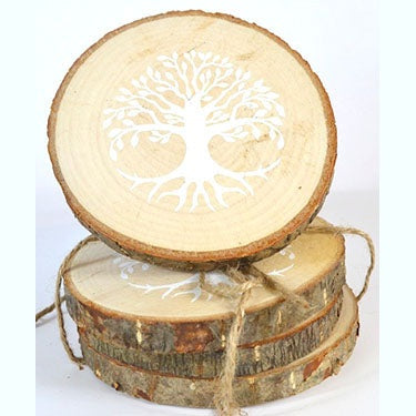 set of 4 4" Tree of Life wood coasters
