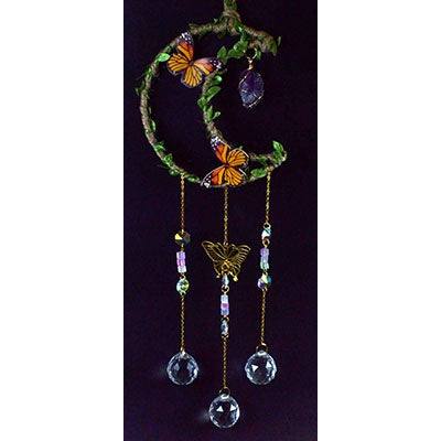 21-inch Amethyst Moon Butterfly Sun Catcher for spiritual protection and emotional balance