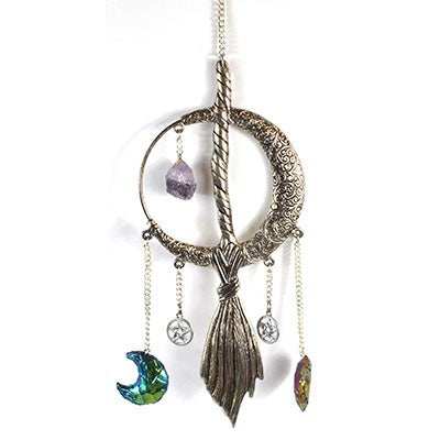 Moon and Broom Wall Hanging, 12" x 3 1/2"
