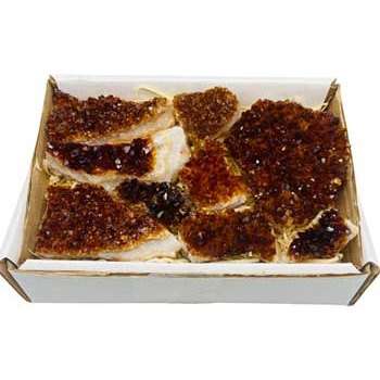 2kg flat of raw citrine points in varying yellow to deep amber hues from Brazil