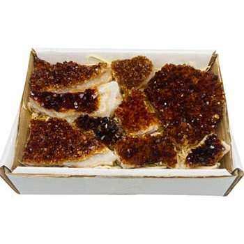 2kg flat of raw citrine points in varying yellow to deep amber hues from Brazil