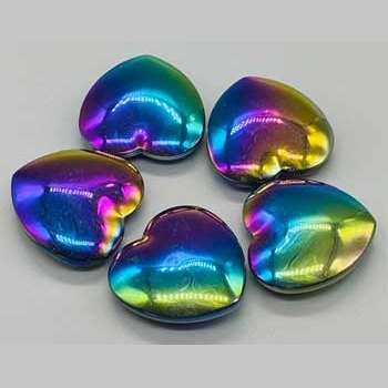 1 3/4" Hematite, Rainbow heart