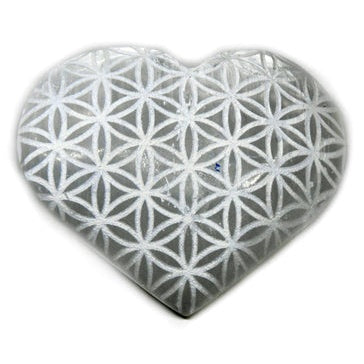 3" Selenite heart , Flower of Life