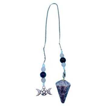 Lepidolite Triple Moon 6 sided gemstone pendulum for spiritual healing and divination