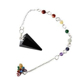 Tourmaline, Black 7 Chakra 6 sided pendulum