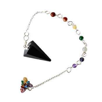 Tourmaline, Black 7 Chakra 6 sided pendulum