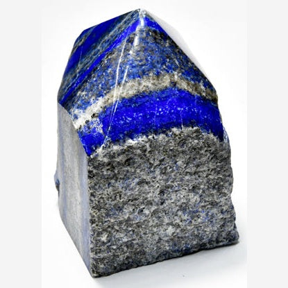Polished Lapis Lazuli crystal point with deep blue and gray tones weighing approximately 6.6 pounds.