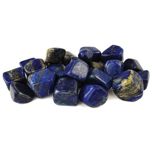 Collection of polished deep blue Lapis Lazuli tumbled stones with gold flecks, weighing approximately 1 pound.