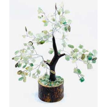 Green Aventurine Gemstone Tree with Coins, 2" Base