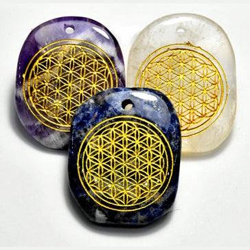 Flower of Life Worry Stone Pendant Bead, Set of 4