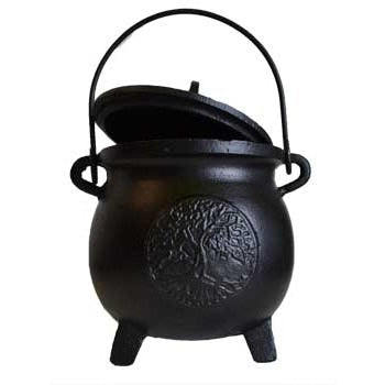 6" Tree of Life cast iron cauldron w/ lid