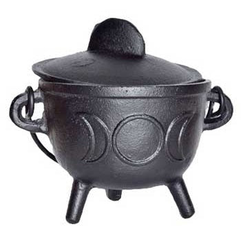 5" Cast iron cauldron w/ lid Triple Moon