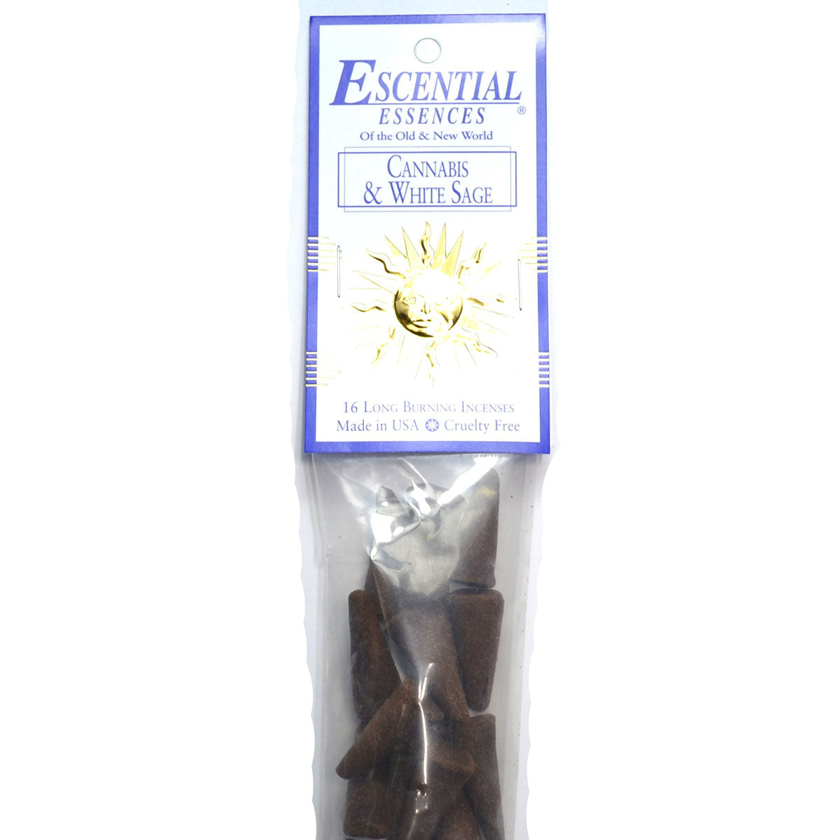 Cannabis & White Sage Incense Cones by Escential Essences, 16 Long Burning Cones