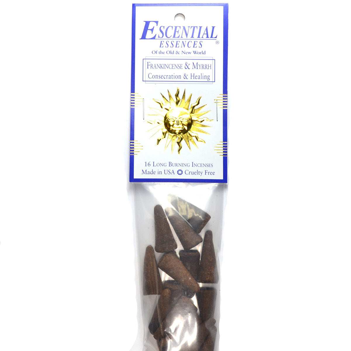 Frankincense and Myrrh Incense Cones by Escential Essences, 16 Cones