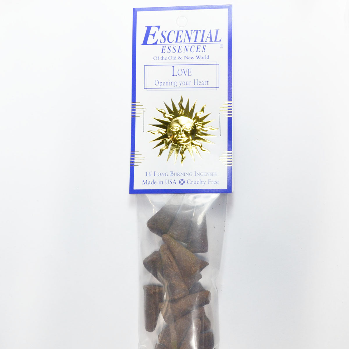 Love Incense Cones, Handcrafted Aromatic Cones Premium by Escential Essences, 16 Cones