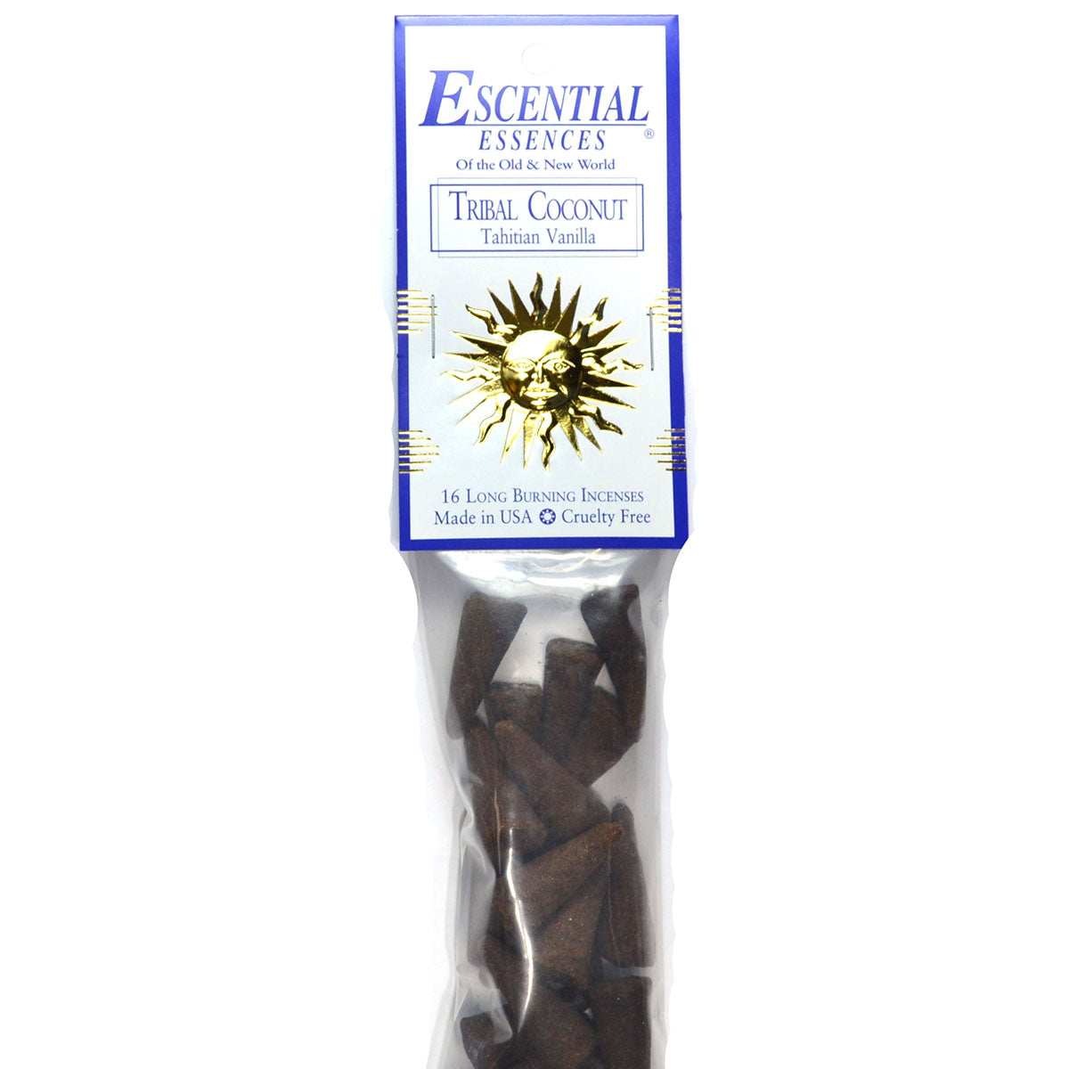 Tribal Coconut Tahitian Vanilla Incense Cones by Escential Essences, 16 Cones
